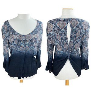 Gimmicks by BKE Dip Dye Grunge Shirt Keyhole Back Boho Dark Romance-XL